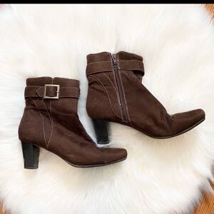 Brown Suede Block Heel Booties 7.5